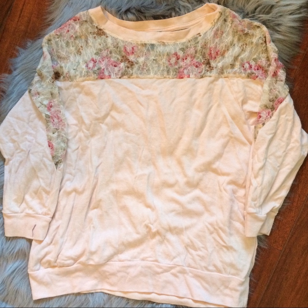 Forever 21 Light Pink Floral Lace Sweater Top